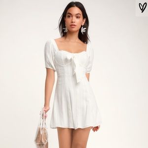 Lulus Madeline White Puff Sleeves Minidress